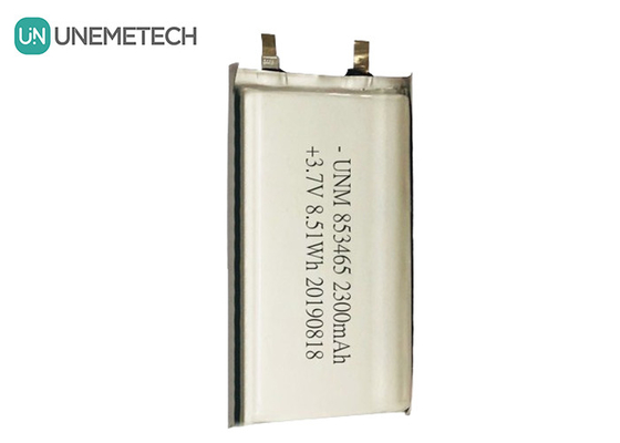 3.7V 2300mah Tek Hücreli Lityum Polimer Pil Paketi 853465 Tıbbi Ekipmanlar için IEC62133 ile