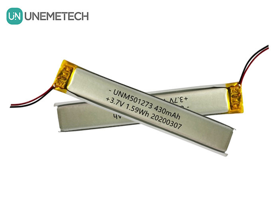 5.0*12.0*73.0mm Lityum Polimer Pil / 3.7V 430mAh 501273 Bluetooth Aygıtları için İnce Lipo Pil