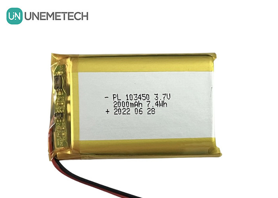 3.7V 2000mAh Şarj edilebilir Lityum Polimer Pil 103450 Elektrikli Meme Pompası için Büyük Kapasite