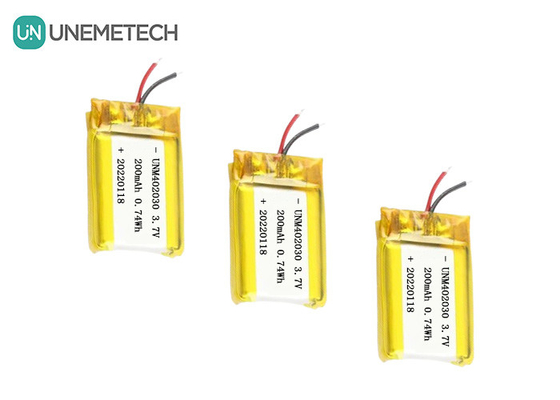 Küçük Boyut 402030 Elektronik Ürünler için 3.7V 200mAh Şarj edilebilir Lipo Pil