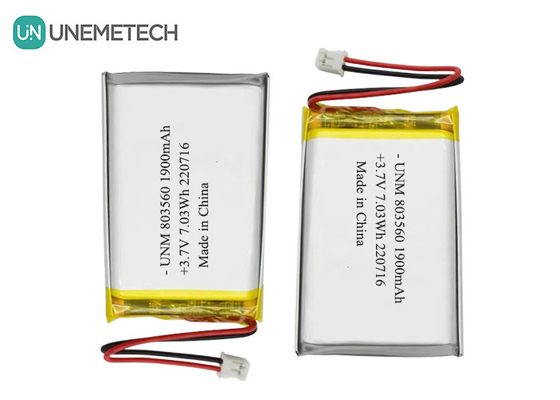 Yüklenebilir Esnek Lityum Polimer Pil 3.7V 1900mAh 803560 el feneri için