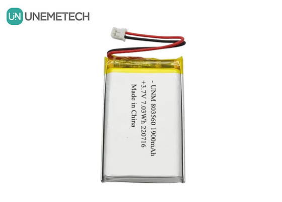 Yüklenebilir Esnek Lityum Polimer Pil 3.7V 1900mAh 803560 el feneri için