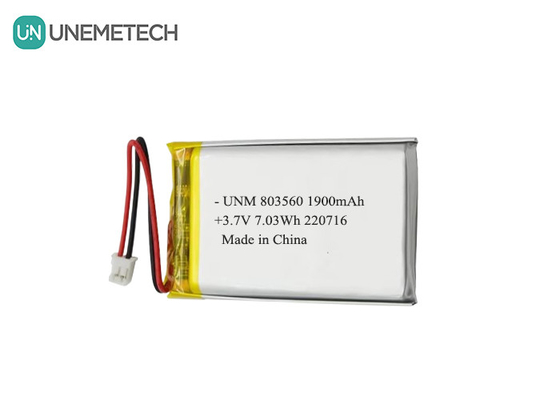Yüklenebilir Esnek Lityum Polimer Pil 3.7V 1900mAh 803560 el feneri için
