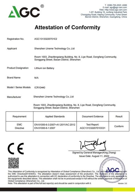 Çin Shenzhen Uneme Technology Co.,Ltd Sertifikalar